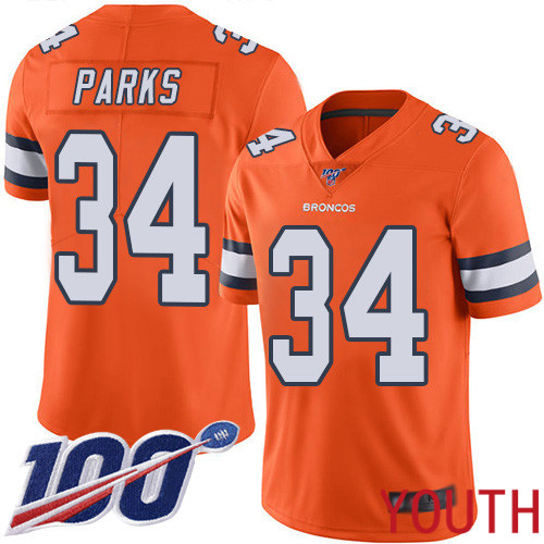 Youth Denver Broncos #34 Will Parks Limited Orange Rush Vapor Untouchable 100th Season Football NFL Jersey->women nfl jersey->Women Jersey